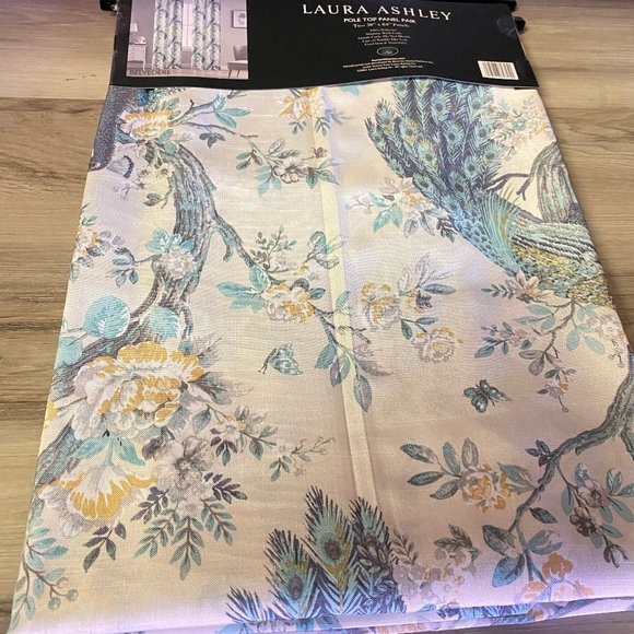 🆕 LAURA ASHLEY 38"x84” Belvedere Aqua Peacock Pole Top Curtain Window Panel - Picture 2 of 9